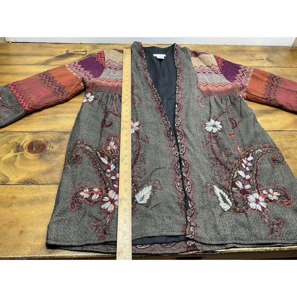 Soft Surroundings Embroidered Gray Sweater Jacket with Rust and Purple Accents - Picture 8 of 13